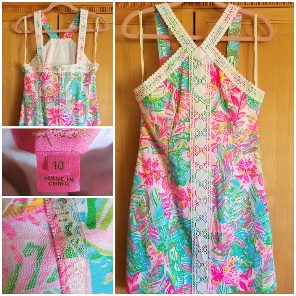 SOLD Lilly Pulitzer Vena Stretch Shift Dress Pop Up Lilly Of the Jungle EUC